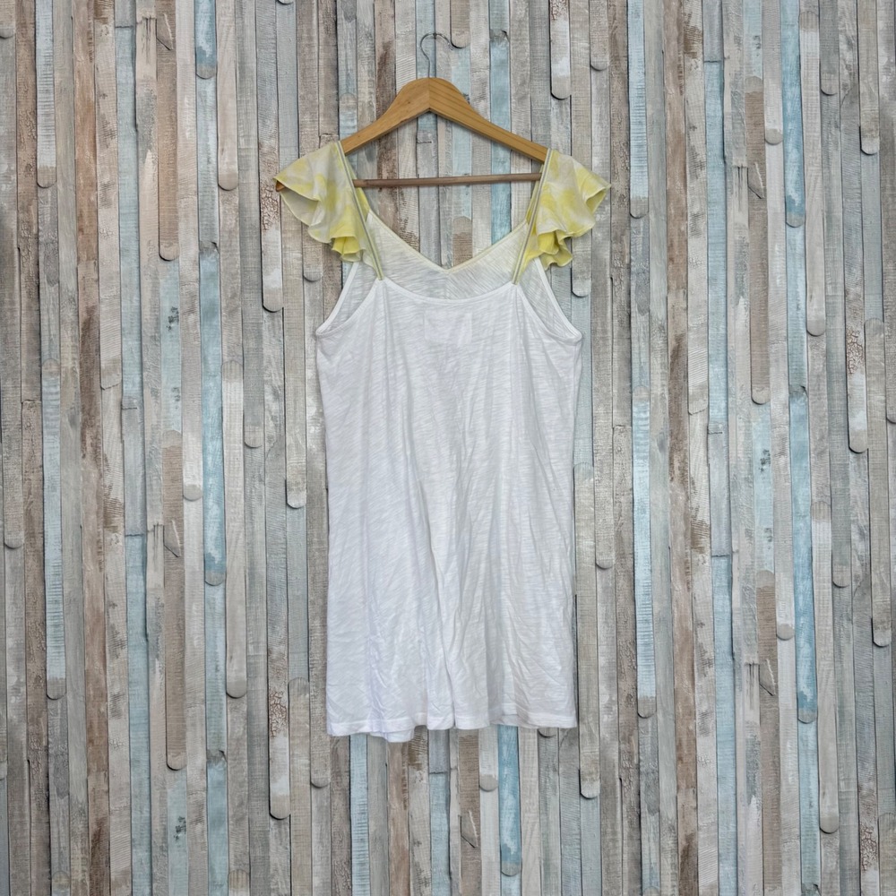 Pitusa White Yellow Ruffle Flutter Mini Dress Swim Beach Cover Up Pima Cotton OS - Picture 4 of 6